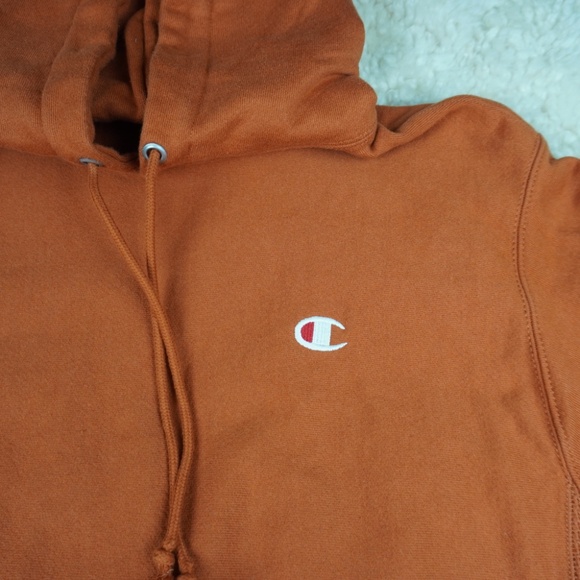 Champion Reverse Weave Hoodie Sweatshirt Size M Rust Orange Pullover - Picture 2 of 10